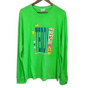 Teddy Fresh Mens Long Sleeve T Shirt L Neon Green Crewneck 100% Cotton